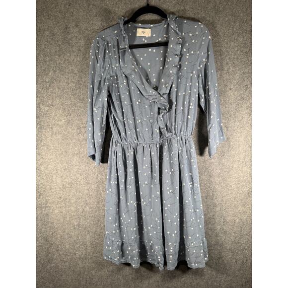 Minimum Dress Women 40 Medium Blue Floral chiffon V Neck Mini Long Sleeve Dainty - Picture 1 of 7